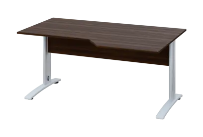 EZK 18 - 166 stůl kancelářský, rohový, pravý, kovová podnož bílá, deska 18 mm, široký 1600 mm, ořech královský